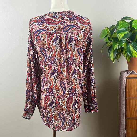 Liz Claiborne Button Front Red & Blue Paisley Long Sleeve Blouse Size Small - Picture 3 of 6